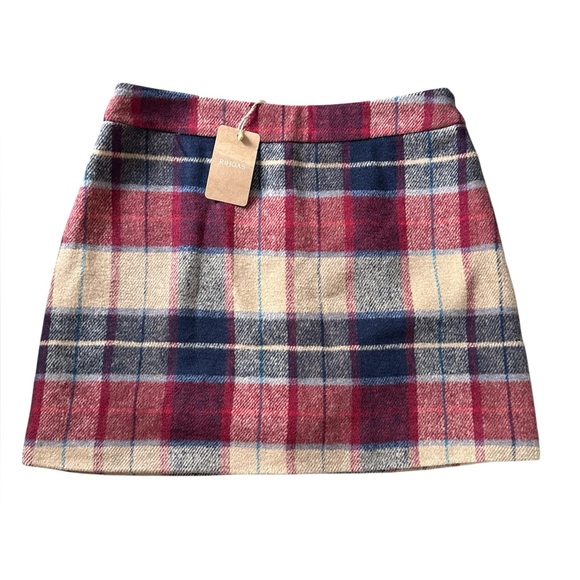 NWT RIHOAS Red Plaid Zipper Fly Tweed Flannel A-Line Mini Skirt - Picture 4 of 11